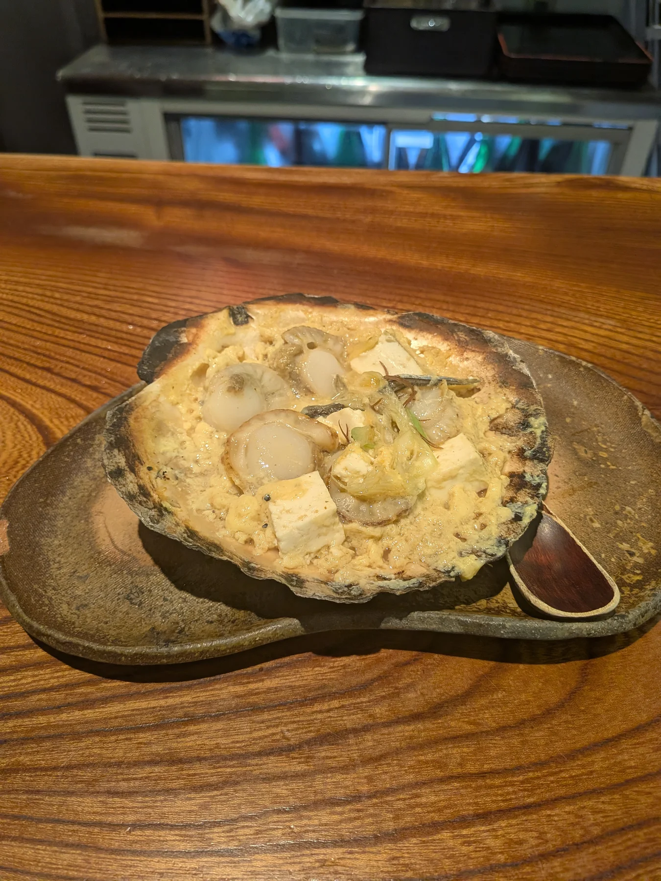 Hotate miso kaiyaki, scallops cooked in miso, at Aomoriya