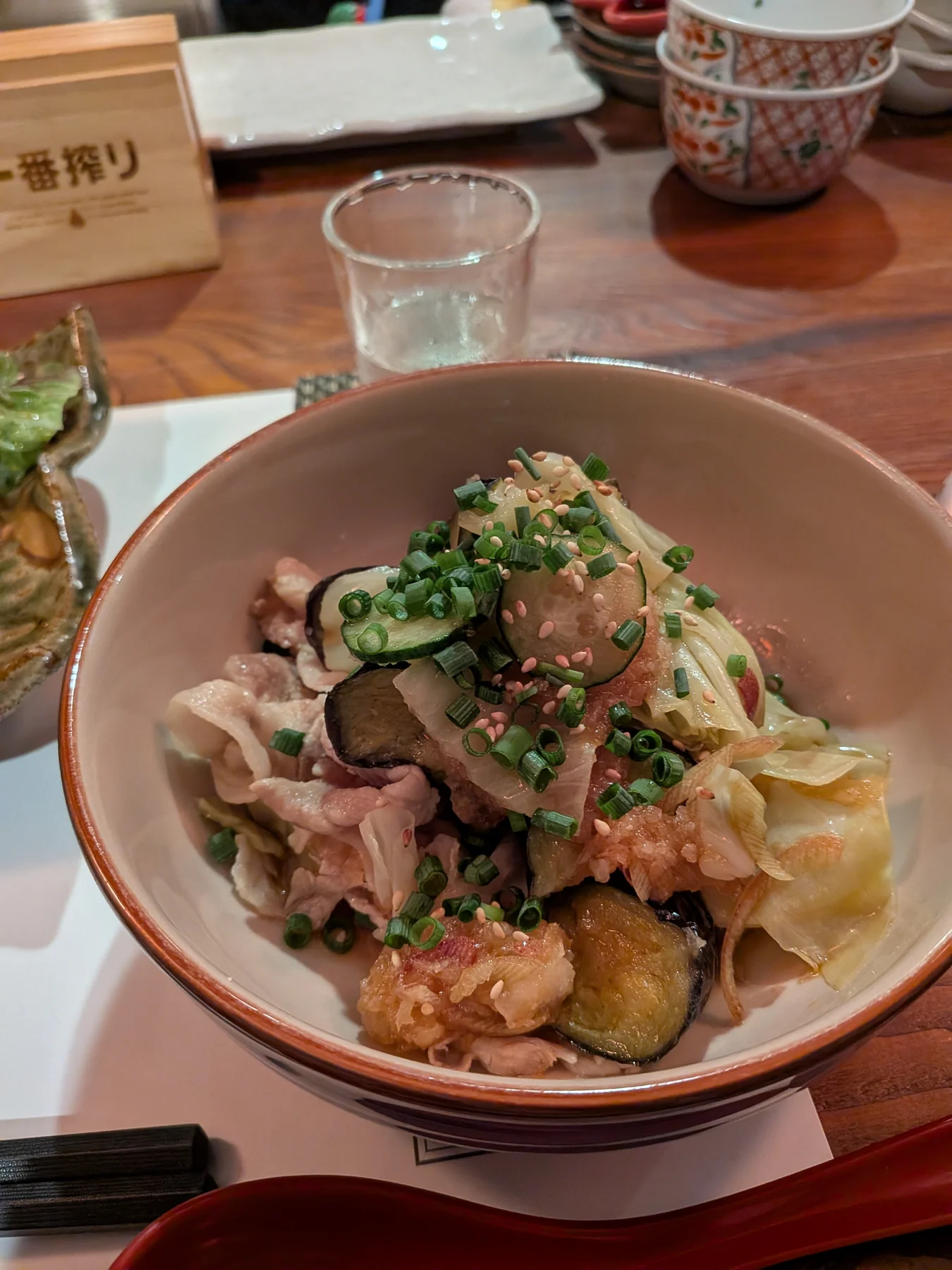 Pork shabu with fried eggplant at Hinataya