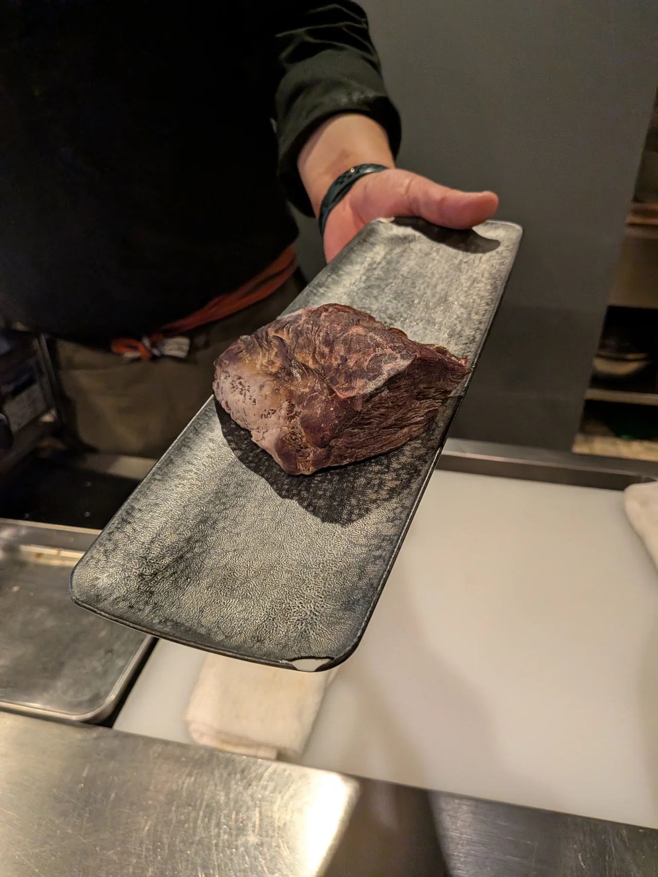 Aged beef tongue being presented at Nose to Tail